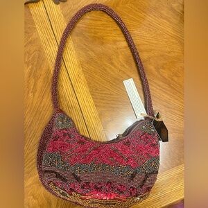 Made in India Chic Beaded Shoulder Bag in Red and Brown